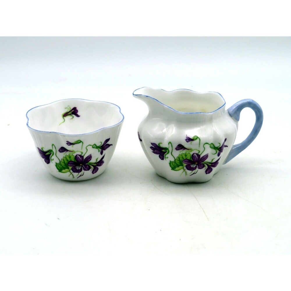 Vintage Shelley England Violets 13821 Dainty Creamer and Sugar Set